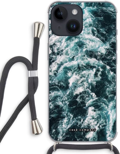 Case Company® - Hoesje met koord geschikt voor iPhone 14 hoesje met Koord - Zee golf - Telefoonhoesje met Zwart Koord - Bescherming aan alle Kanten en Over de Schermrand