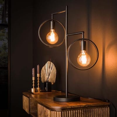 PS-Collection Ring 2L Tafellamp - 50x22x70 cm - Charcoal - Metaal - tafellamp slaapkamer, tafellamp industrieel, tafellampen woonkamer, tafellamp zwart, tafel lamp, tafellamp slaapkamer industrieel, tafellampje