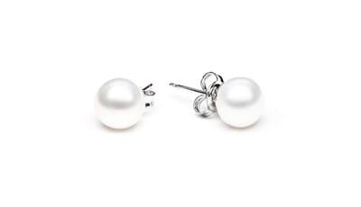 Gaura – Klassieke oorknopjes met natuurlijke witte parels – 7,5–8 mm – Rhodium plated 925 sterling zilver