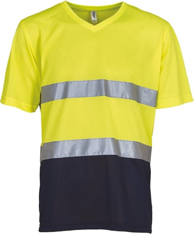 Yoko Top Cool - Hi-Vis T-shirt V-hals YHVJ910 - Hi Vis Yellow / Navy - M