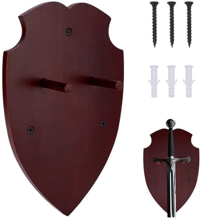 Dailygoods- Zwaardhouder Houten Wandmontage - Middeleeuwse Wanddecoratie - Duurzaam Houten Display - Kokosbruin - 254 x 160 x 11,5 mm - Perfect voor Samoeraikatana en Langzwaard - Zwaarddisplay