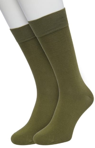 Bonnie Doon Basic Sokken Heren Olijf Groen maat 40/46 - 2 paar - Basis Katoenen Sok - Gladde Naden - Brede Boord - Uitstekend Draagcomfort - Perfecte Pasvorm - 2-pack - Multipack - Effen - Olijfgroen - Leger - Olive - OL6324012.304