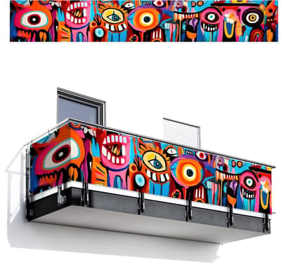 Balkonscherm 500x75 cm - Balkonposter Abstract - Gezicht - Kleurrijk - Balkon scherm decoratie - Balkonschermen - Balkondoek zonnescherm