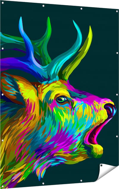Gards Tuinposter Hertenkop - Hert - Abstract - Kleur - 120x160 cm - Tuindoek - Tuindecoratie - Wanddecoratie buiten - Tuinschilderij