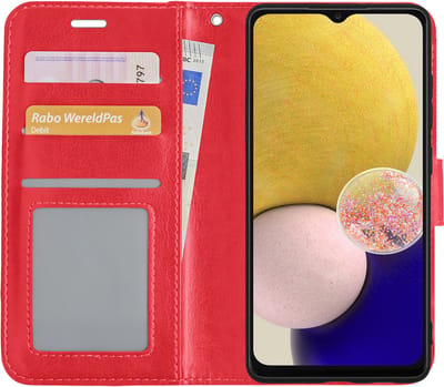 Hoesje - Met Pasjeshouder - Geschikt voor Samsung Galaxy A13 4G - Luxe Bookcase Portemonee - Flip Case - Kunstleer Book Case - Flipcase - Book Cover - Walletcase - Portemonneehoes - Rood