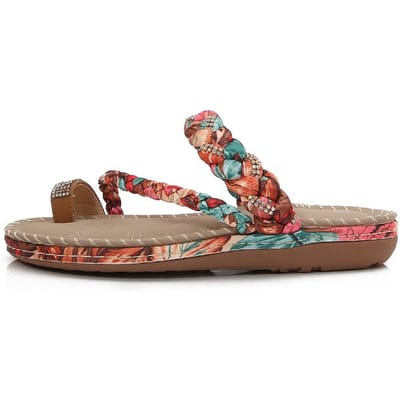 Dames Strass Decor Zomerschoenen Boheemse Enkel Elastische Band Casual Sandalen met Open Teen 36
