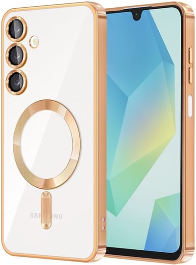 Hoesje geschikt voor Samsung Galaxy A16 - Techsuit Luxury Crystal Back Cover - Geschikt voor MagSafe - Transparant/Goud