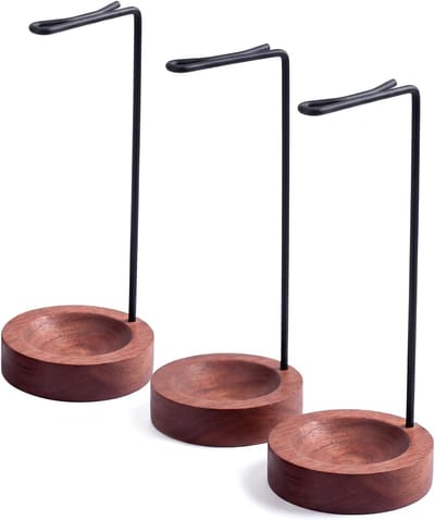 Omgedraaide wierookstokjeshouders met houten basis en metalen houder - Set van 3 voor yoga, aromatherapie, meditatie en sfeervolle woondecoratie