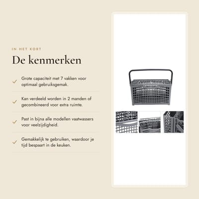 Dailygoods- Bestekhouder Grote Capaciteit - Vaatwasser Mand - Keukengerei Houder - Duurzaam ABS Materiaal - 7 Vakken - Universeel Geschikt - Vaatwassermand