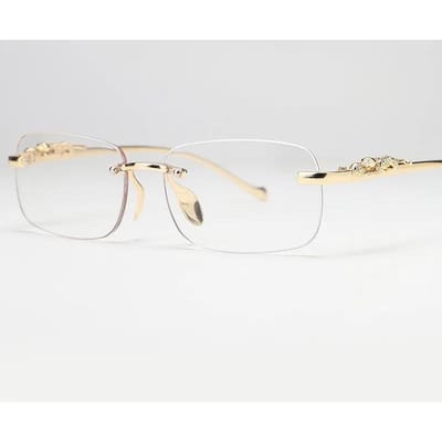 Lunettes de soleil carrées sans monture Femmes Hommes Doré Léopard Petite monture UV400 Rétro Lunettes de soleil Designer Lunettes de soleil