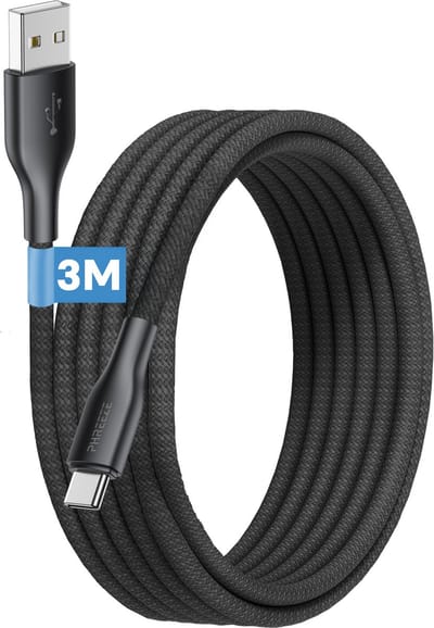 Usb naar usb C kabel - Stevige oplaadkabel usb C - 3 meter - Oplader usb naar usb C - Zwart - Phreeze