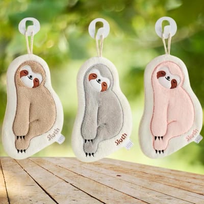 Daity Sloth Hand Towel Set of 3 - Cute Absorbent Coral Fleece Towels for Kitchen and Bathroom - Funny Animal Dish Towels - Soft Microfiber with Hook for Women