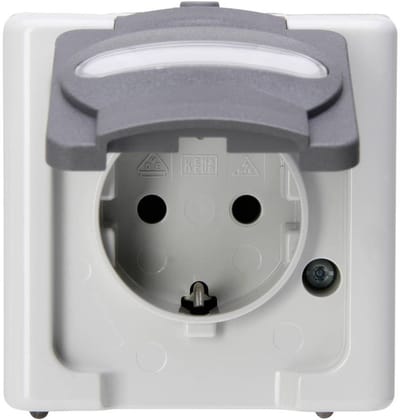 Kopp 103356006 BlueElectric Compleet Wandcontactdoos met randaarde en klapdeksel spatwaterdicht Grijs 1 stuks 1 stuk(s)