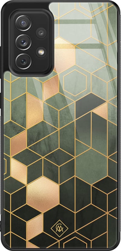 Casimoda® hoesje - Geschikt voor Samsung Galaxy A52 5G - Kubus Groen - Luxe Hard Case Zwart - Backcover telefoonhoesje - Groen