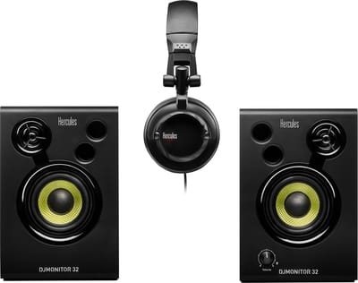 Hercules DJMonitor 32 - DJ speakerset - 2x15 watt RMS + HDP DJ45 - DJ koptelefoon - Zwart