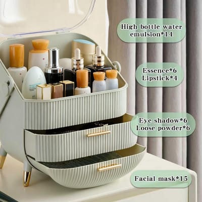 Make-uporganizer met deksel en lades - ruimtebesparende vitrine voor cosmetica en huidverzorging