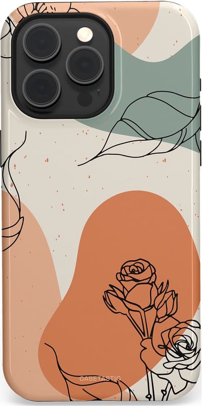 Casetastic hoesje geschikt voor Apple iPhone 15 Pro Max - MagSafe - Dubbellaagse bescherming - Lijnenspel roos - Fashion Case - Saliegroen Perzik Zand