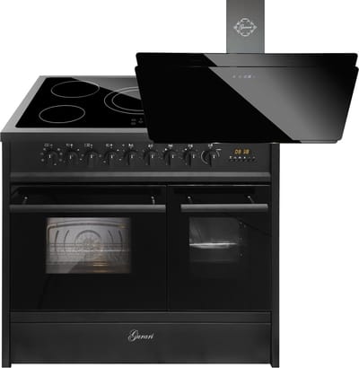 GURARI Elektrisch fornuis GCH E 912 DF BL Keramische kookplaat 90 cm+GCH S 411 90 BL PRIME N, Afzuigkap 90 cm