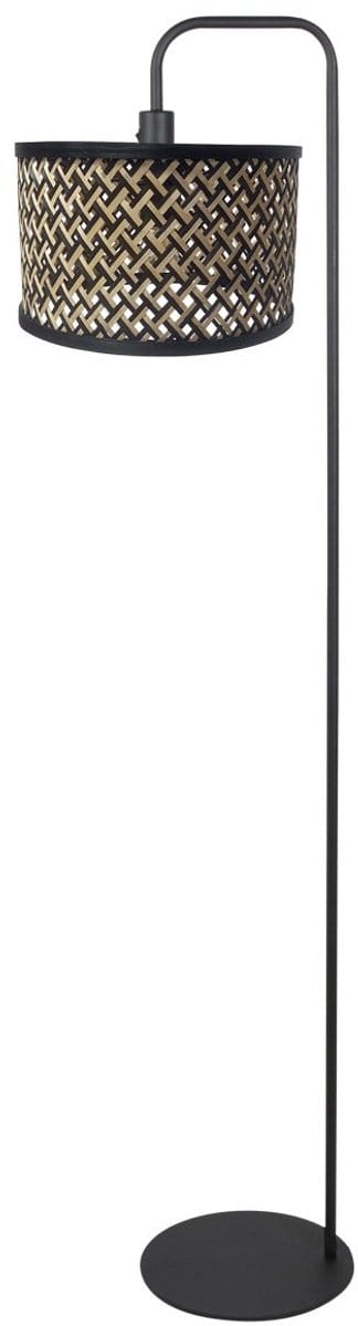Vloerlamp Forma 4773ZW, trendy zwarte vloerlamp met bamboe kap, diameter 30 cm, geschikt voor E27 lichtbron tot 40 watt - Mexlite