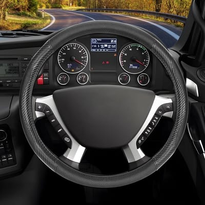 Steering wheel cover 42cm voor trucks, carbon fiber leer, antislip, ademend en beschermend in zwart