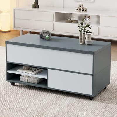 REDOM Salontafel 100x98x65 cm van spanplaat, verstelbare hydraulische lift, opbergruimte en wielen