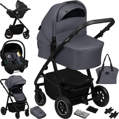 Lionelo Amber Plus 3-in-1 Kinderwagen – Reiswieg, Wandelwagen & Autostoeltje – XXL Ventilatie – All-Terrain Wielen – UPF50+ – Universele Adapters – Premium Stoffen – Vanaf Geboorte tot 4 Jaar