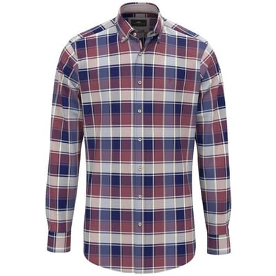 Fynch-Hatton Overhemd Washed Oxford Allover Check Berry-Dark Blue / male