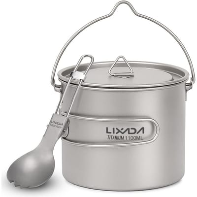 Lixada 750ml/900ml/1100ml lichtgewicht titanium pot met opvouwbare vork voor buiten kamperen wandelen 1100ml pot & spork