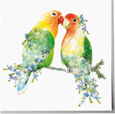 Wenskaart Botanisch Liefdesvogels Vierkant - Inclusief Grijze Envelop - Leeg van Binnen