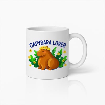 Capybara Lover Mok – 330ml Schattige Dieren Koffiemok met Bloemendessin – Perfect Cadeau voor Capybara Fans & Natuurliefhebbers