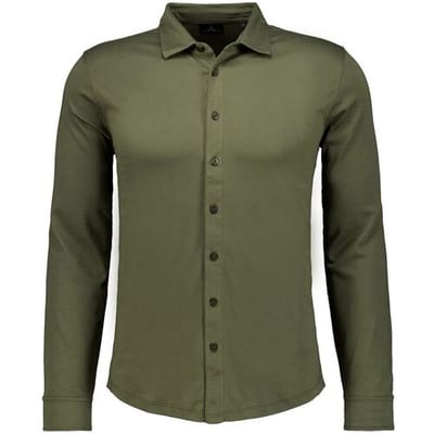Ragman Overhemd Uni Color Pima Cotton Jersey Kent Donker Groen / male