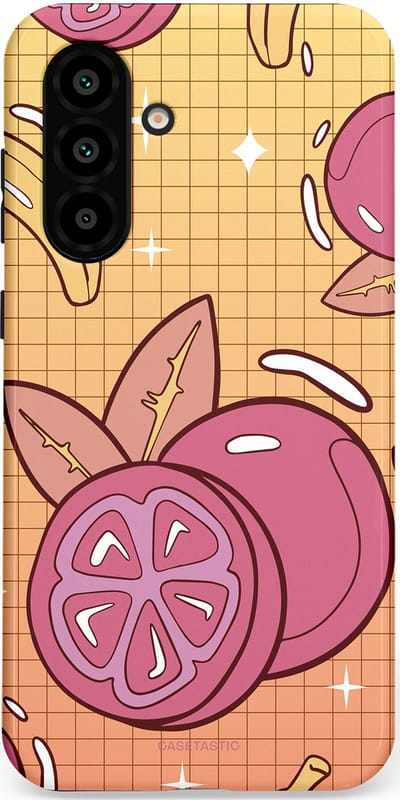 Casetastic Hoesje Geschikt voor Samsung A56 / A36 - Stijlvolle Beschermende Duo-layer Case - Fruitige bananen ruitjes