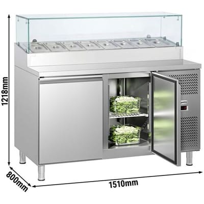 GGM Gastro Zubereitungstisch ECO - 1510mm - 2 Türen - mit Glasaufsatz - für 8x GN 1/3