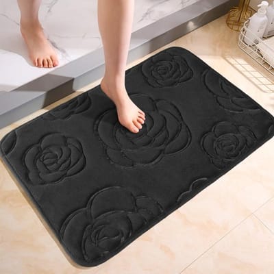 Badkamermat Snel drogende badmat Antislipmat Koraal fleece badmat Zacht absorberend Wasbaar tapijt Douchedeurmat 50cmx80cm zwart