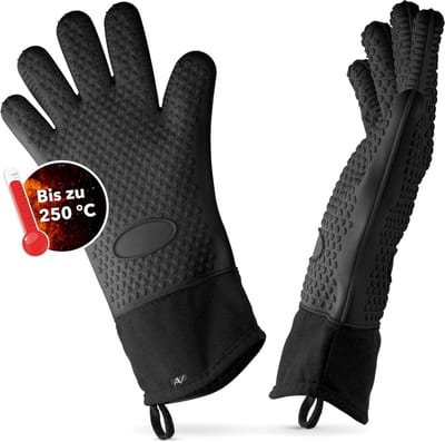 Thijox - Hittebestendige Siliconen Ovenwanten - Antislip Grillhandschoenen met Zachte Katoenen Binnenvoering - Kookhandschoenen tot 250 °C - Zwart - P