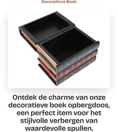 Dailygoods- Boekopbergdoos Antiek - Decoratieve Opbergdozen met Deksel - Houten Opbergdoos - Geheim Compartiment - Vintage Decoratie - Perfect voor Kantoor en Thuis