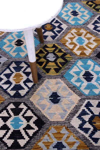 Kleurrijk Tapijt Laagpolig Handgeweven Wollen Vloerkleed - Koho Afghan Kelim 123x85 - 123x85cm- Modern - Woonkamer - Salon - Slaapkamer - Eetkamer