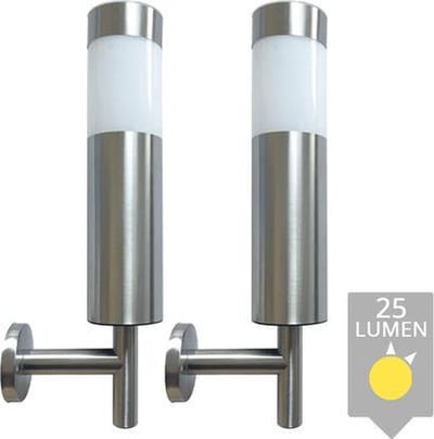 Solar wandlamp buiten 'Lucifer' - Set van 2 stuks - RVS - Warm wit licht - Tuinverlichting op zonne-energie
