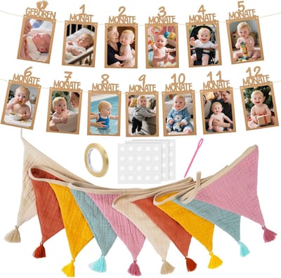 SnelShoppen - Vlaggenlijn voor Kinderen 2.6m - Triangulaire Vlaggen 15.5x12.7cm - Verjaardagsdecoratie 0-12 Maanden - Feestelijke Slinger voor Kinderk