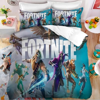 Ensemble de literie Fortnite Housse de couette Jeu Cosplay Chambre à coucher Housse de lit Linge de lit Anime Dessin animé Taie d'oreiller Décoration de chambre Cadeau de Noël EU King(240*220cm)3pcs