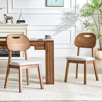 KOMHTOM Eetkamerstoelen Set van 2 - Gestoffeerde Keukenstoelen met Ovale Rugleuning - Moderne Houten Poten - voor Eetkamer en Woonkamer