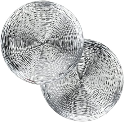 Home & Styling Kaarsen bord - 2x - diner onderborden - zilver - Dia 33 cm - Kaarsenbord golf motief - Kunststof - Rond - Kerst - Gedekte tafel