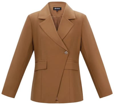 Comfortabele Geweven Polyester Dames Blazer met Dubbele Rij Knopen - Kameel - Maat S
