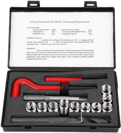 Dailygoods- Draadreparatieset 15 Stuks - M14x1.25 Lengte - Roestvrij Stalen Spiraalboor - Schroefdraadinzetstuk - Helicoil Reparatieset - Eenvoudig en Snel Gebruik - Schroefdraadset