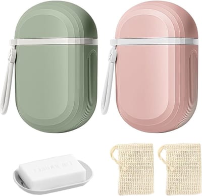 Zeepdoos Reis - Zeephouder Set - Hygiënisch Meenemen - Waterdicht Lekvrij - 2 Stuks - Roze Groen
