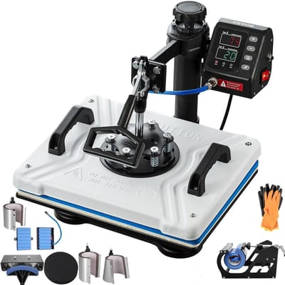 Hittepers 12x15 Inch 10-in-1 Hittepers 1000W Hittepersmachine met 360° Rotatie Swing-Away Wit Hittepers T-shirt Sublimatie Machine Dubbele Buis