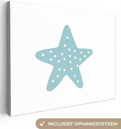 Canvas kinderen - Canvas doek kids - Ster - Stippen - Design - Blauw - Minimalisme - Wanddecoratie jongens - Meisjes - Kinderkamer decoratie - 40x30 cm
