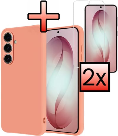 Hoesje - Met 2x Screenprotector - Geschikt voor Samsung Galaxy S26 - Sterk & Shockproof - Back Cover - Siliconen Case - Telefoon Hoes - Perzik