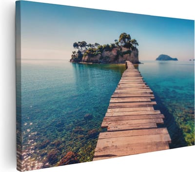 Artaza Canvas Schilderij Houten Pier - 30x20 cm - Klein - Wanddecoratie Zee - Muurdecoratie Eiland - Kamer Accessoires Kust