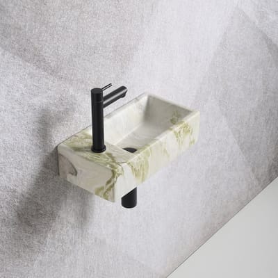 Fonteinset Mia 40.5x20x10.5cm marmerlook wit groen links inclusief fontein kraan, sifon en afvoerplug mat zwart